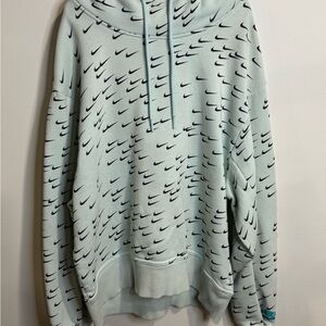 Nike All Over Swoosh Check Logo Hoodie Pullover Powder Blue Light Blue Women’s M